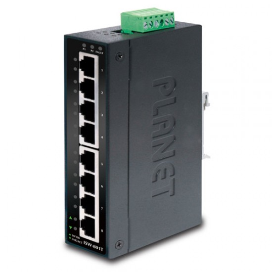 ISW-801T - 8-Port 10/100TX Industrial Fast Ethernet Switch (-40~75 degrees C operating temperature)