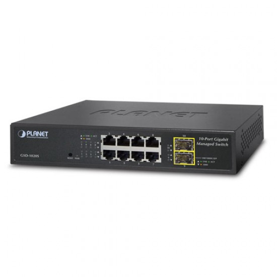 GSD-1020S - 8-Port 10/100/1000Mbps + 2-Port 100/1000X SFP Managed Ethernet Switch