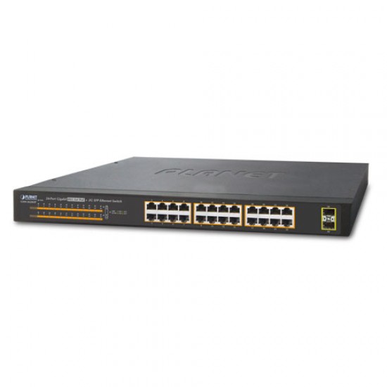 GSW-2620HP - 24-Port 10/100/1000T 802.3at PoE + 2-Port 1000X SFP Gigabit Ethernet Switch (220W)